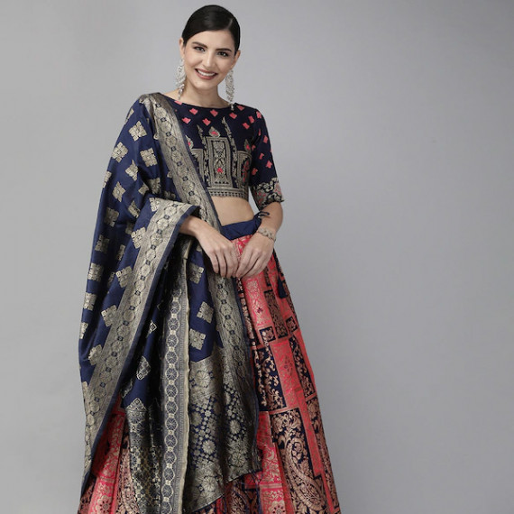 https://www.zenfashion.in/products/pink-navy-blue-woven-design-semi-stitched-lehenga-unstitched-blouse-with-dupatta