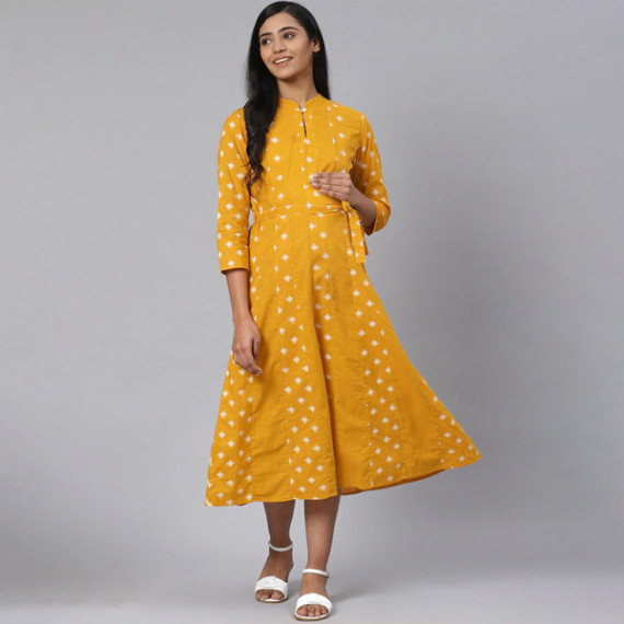 https://www.zenfashion.in/products/women-mustard-yellow-off-white-printed-pure-cotton-maternity-a-line-dress